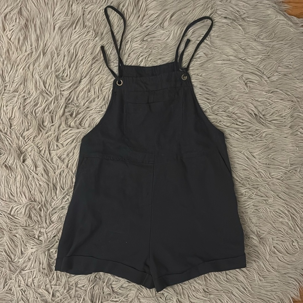 By Together linen blend overall apron front adjustable strap romper